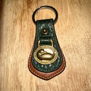 VTG (80s/90s) Dooney & Bourke All Weather Leather Green/Tan/Brass Keyring Fob